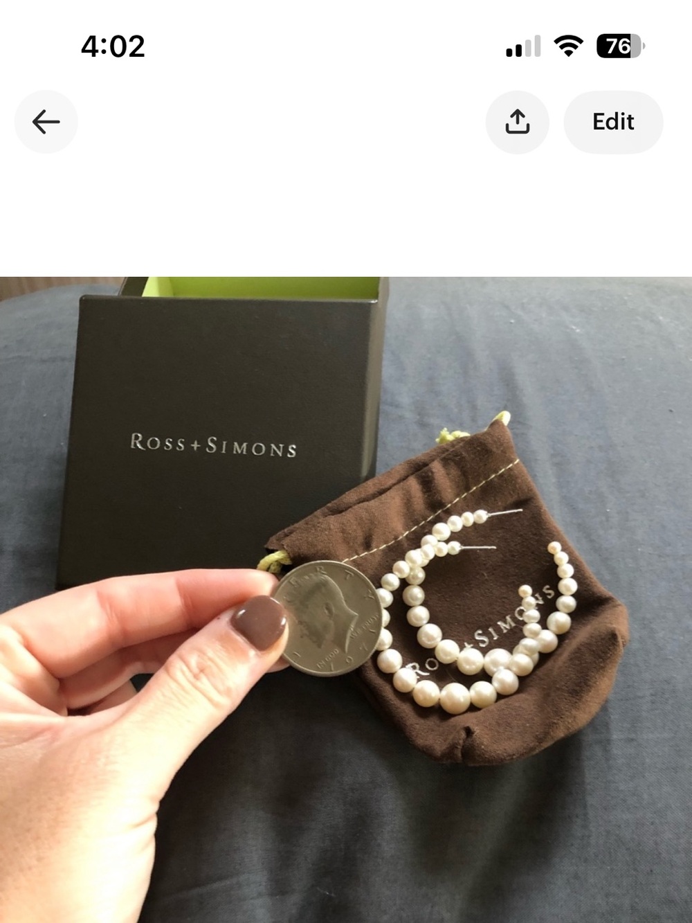 Ross Simon’s 1. 3/4” hoop pearl earrings - Picture 3 of 4
